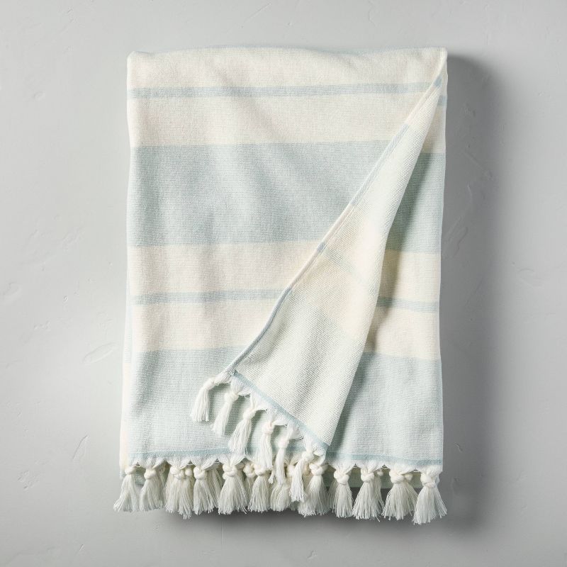 Double Stripes Cotton Beach Towel Light Blue/Sour Cream - Hearth & Hand™ with Magnolia