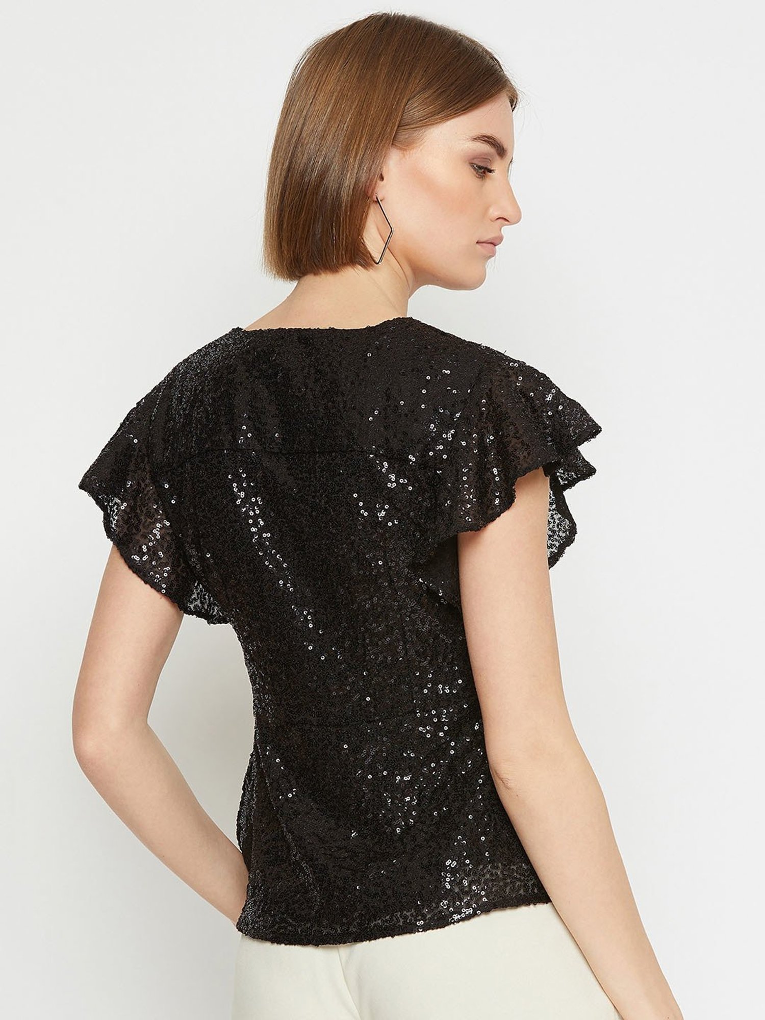 Marie Claire Black Embellished Peplum Top