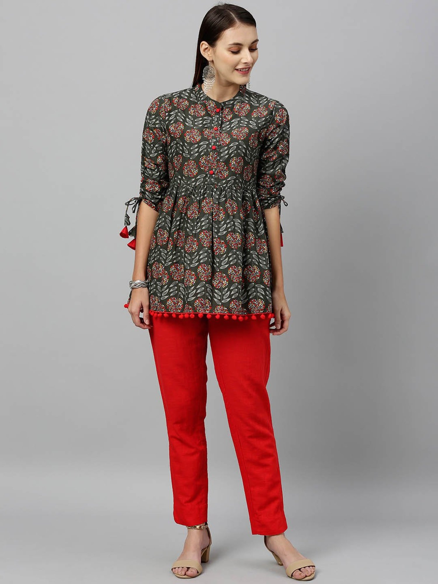 Kipek Grey Floral Printed Kurti