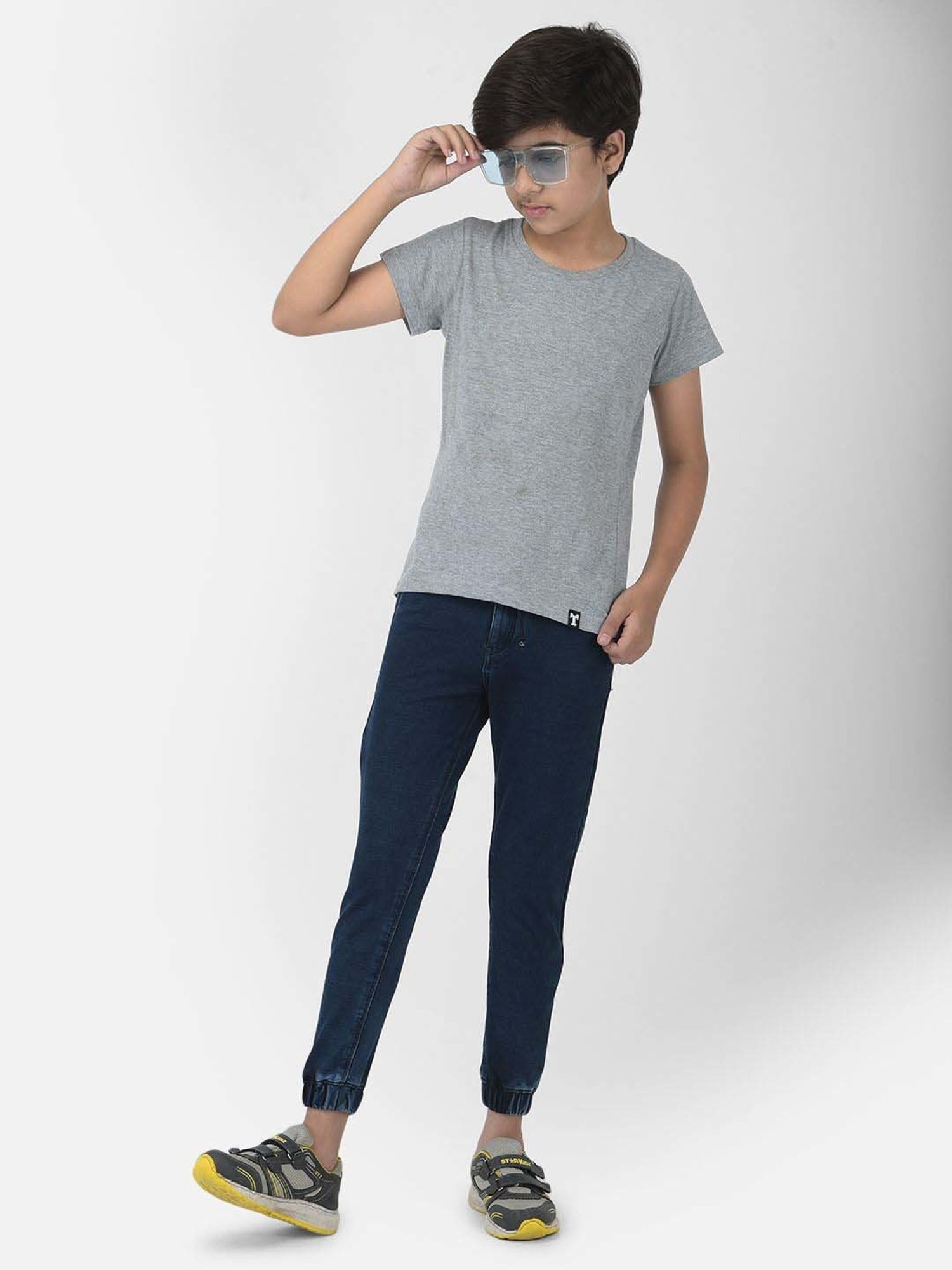 Crimsoune Club Boys Navy Blue Slim Fit Pants