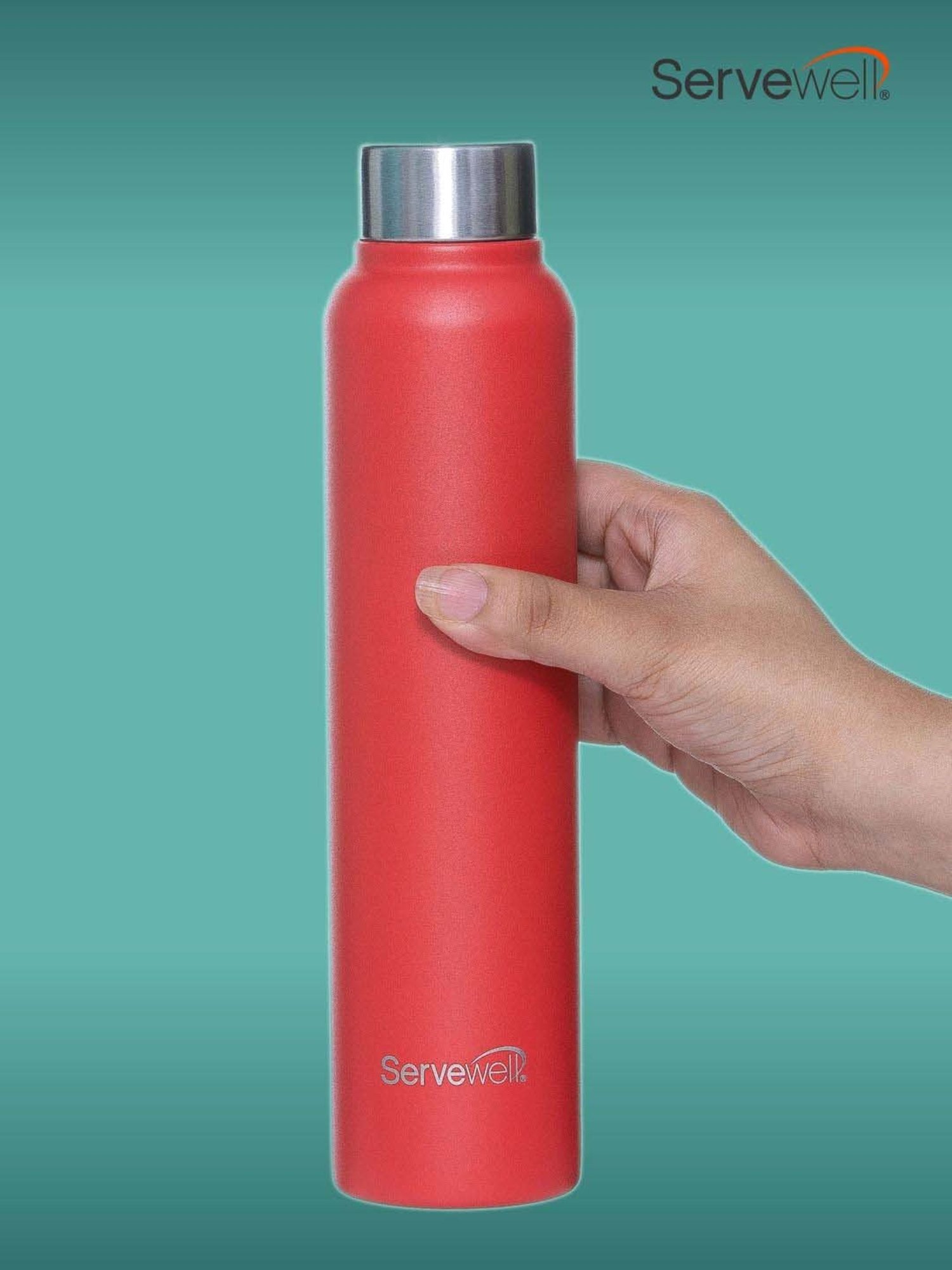 Servewell Fuji Red Steel Sleek Single Wall Water Bottle (0.6 L)