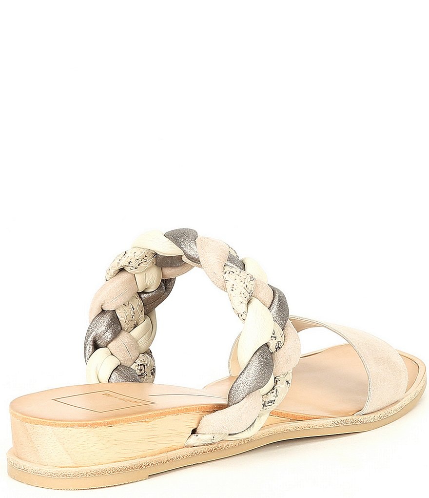 Dolce Vita Persey Braided Suede Leather Snake Print Wedge Slides
