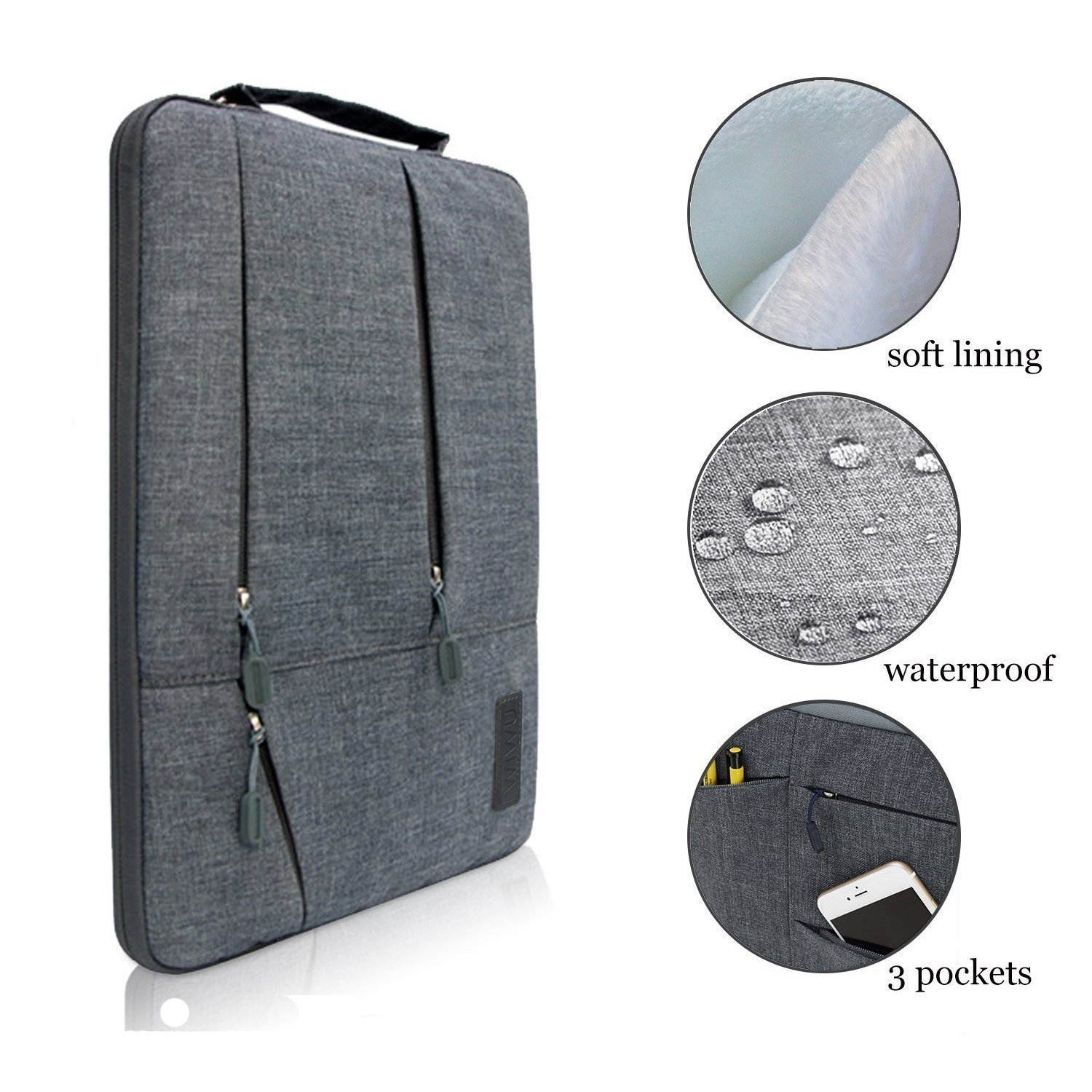 WIWU Laptop Sleeve For 15-15.6Inch Lpatop Notebook Macbook Air/ Macbook Pro/ Retina Display, 360&deg; Protective Chromebook Tablet Case With Handle And Accessory Storage, Drop-proof (15-15.6Inch, Black)