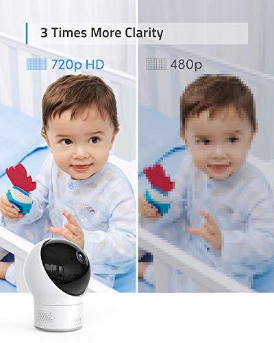 Eufy Baby Monitor, Security Spaceview S Video Monitor, Peace of Mind for New Moms, 5 inch LCD Display, 110&deg; Wide-Angle Lens Included, 720p HD, Lullaby Mode, Night Vision, Day-Long Battery, Crib Mount