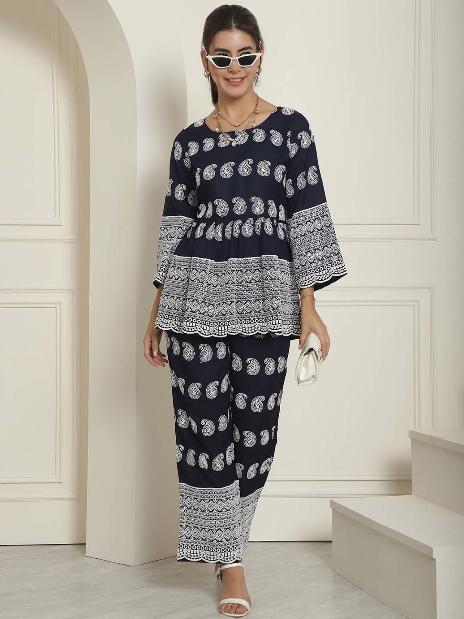 Indian Needle Navy Tunic & Pant Set