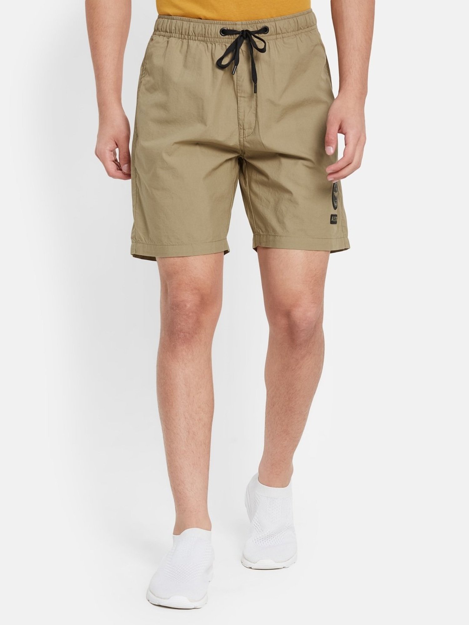 Octave Khaki Cotton Regular Fit Shorts