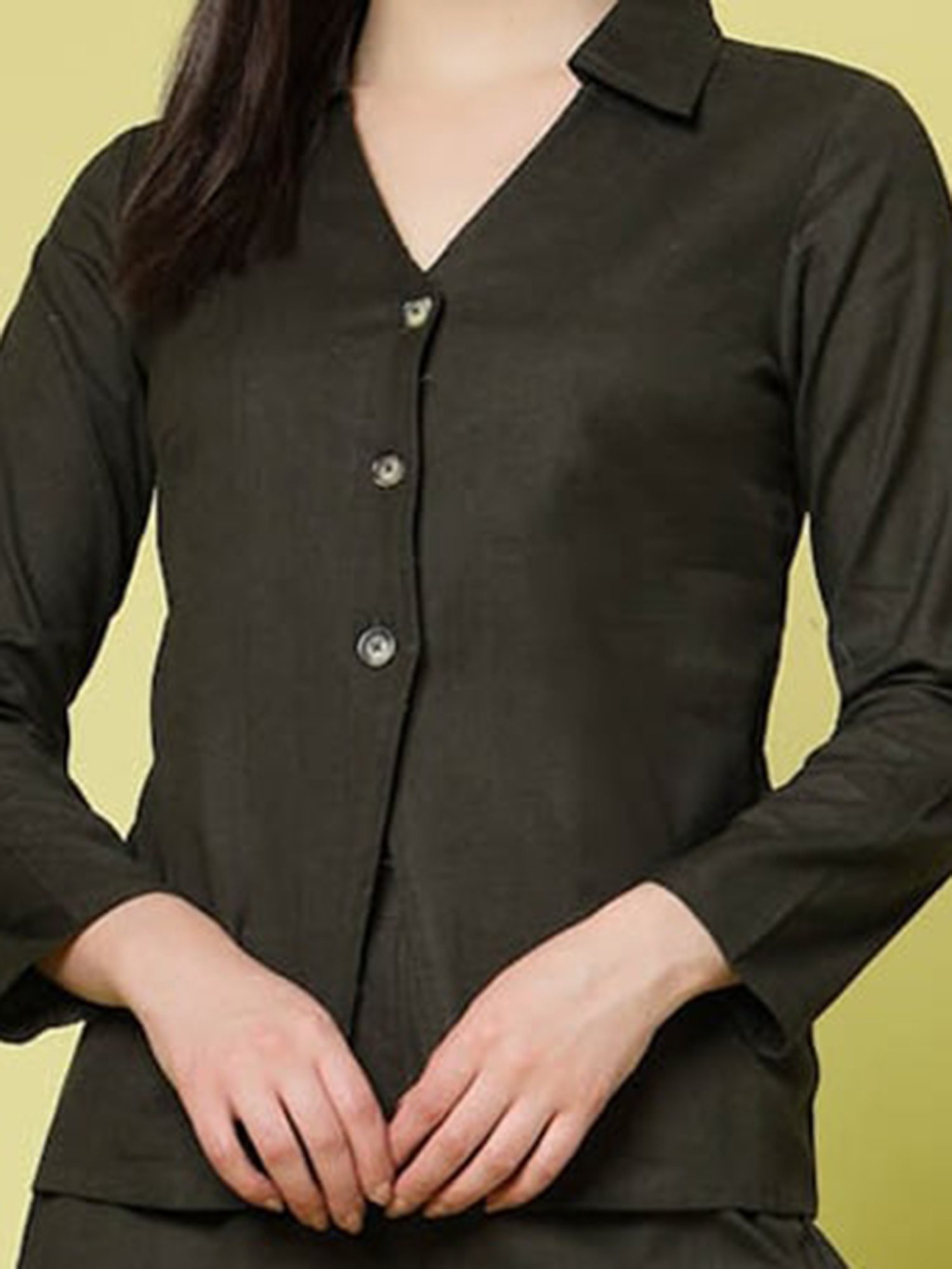 Melon by PlusS Olive Cotton Shirt With Trousers