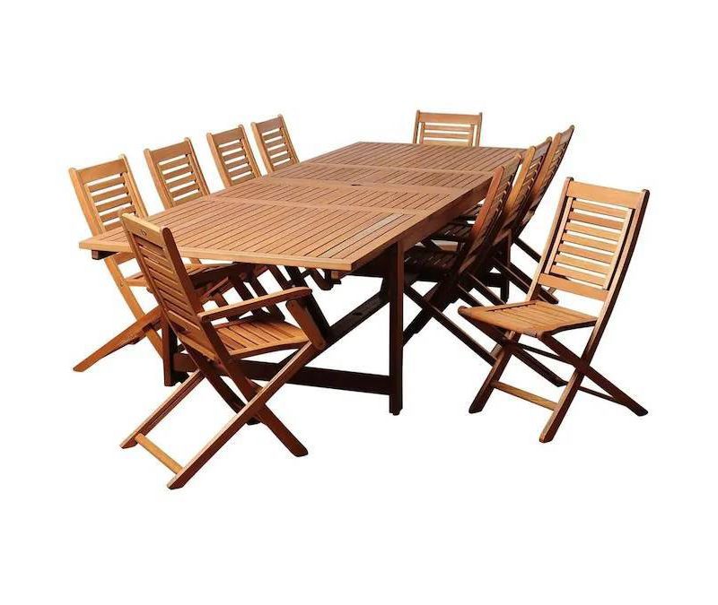 Brandon 11pc Patio Eucalyptus Wood Extendable Dining Set - International Home Miami