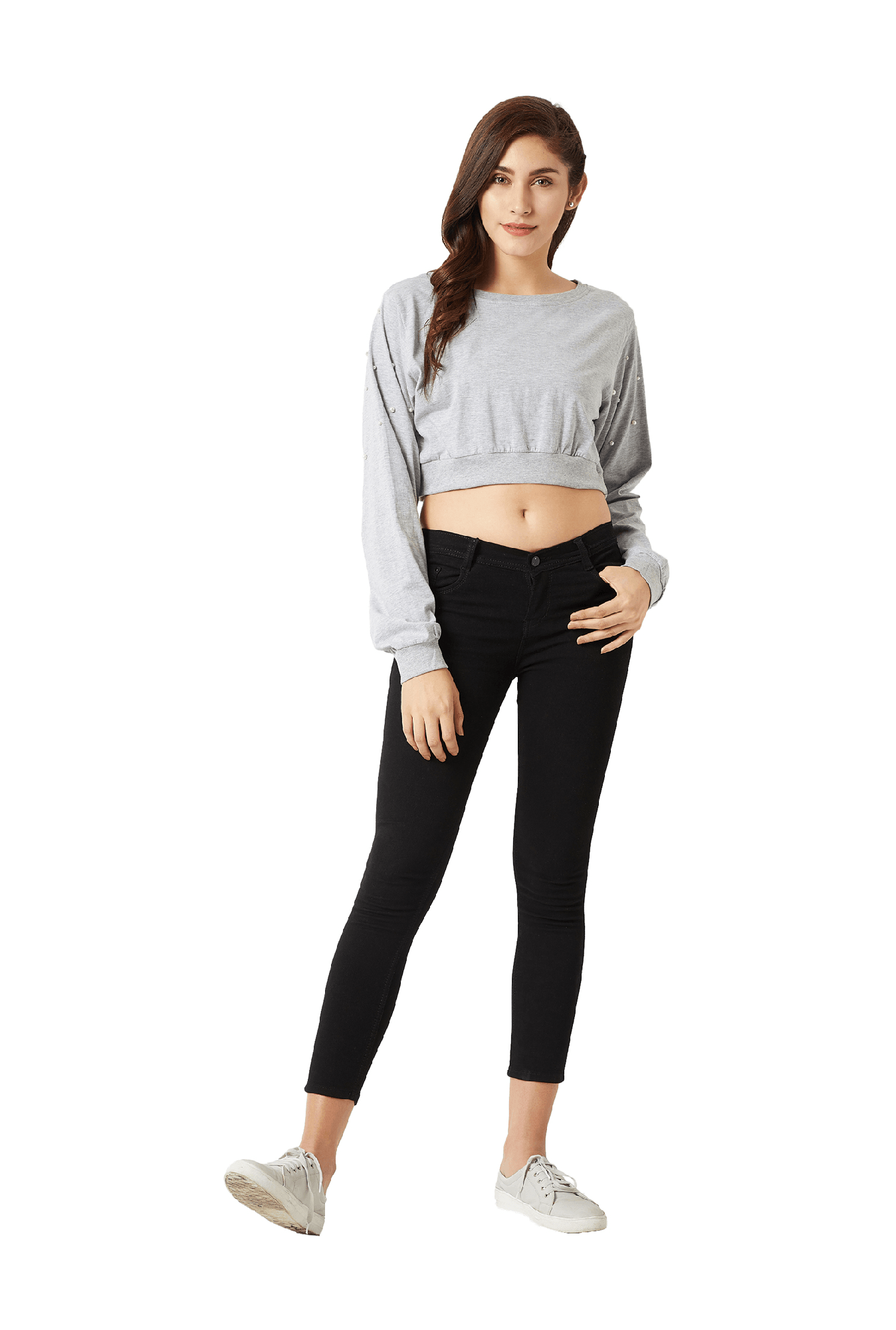 Miss Chase Grey Textured Crop Top