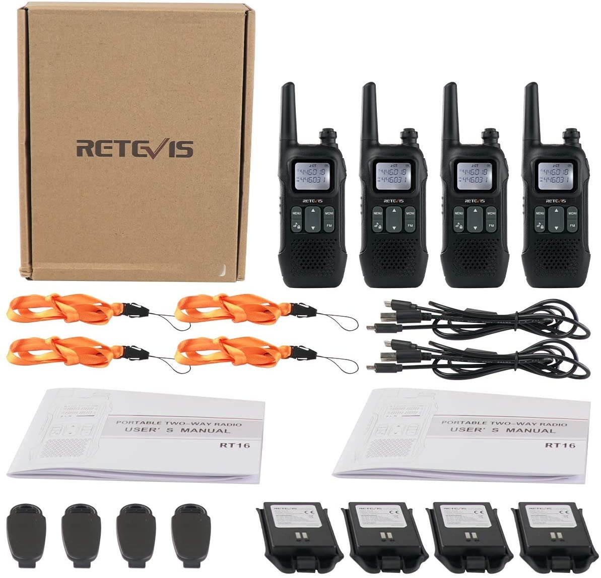 Retevis RT16 Walkie Talkies for Adults,Long Range Rechargeable Two Way Radio,Flashlight NOAA VOX,2 Way Radio for Camping Climbing Hiking Traveling Indoor Outdoor (4 Pack)