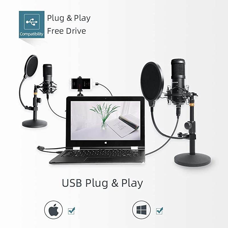 USB Streaming Podcast PC Microphone,  Professional 192kHz/24bit Studio Cardioid Condenser Mic Kit with Sound Card Boom Arm Shock Mount Pop Filter, for Skype Youtuber Karaoke Gaming Recording