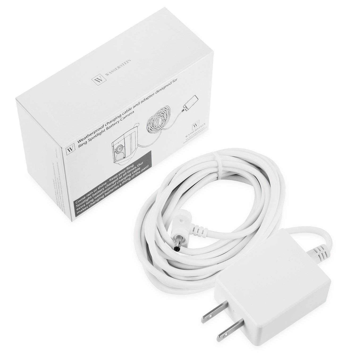 Wasserstein Weatherproof Integrated Charger for Ring Spotlight Cam Battery & Ring Stick Up Cam Battery - Extra Long and Thin 21ft Cable (Black)
