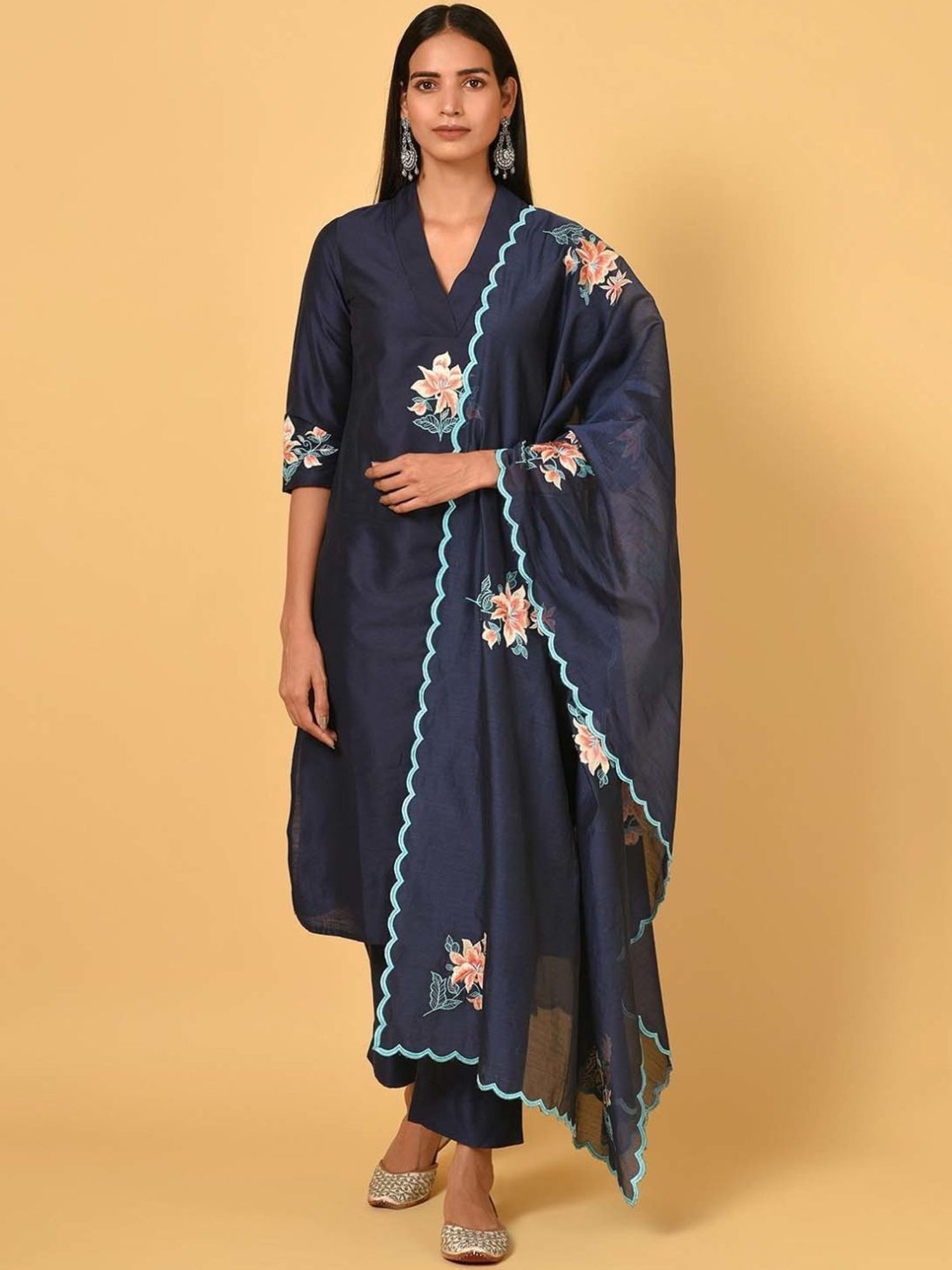 Nuhh Navy Blue Kurta With Pant & Dupatta