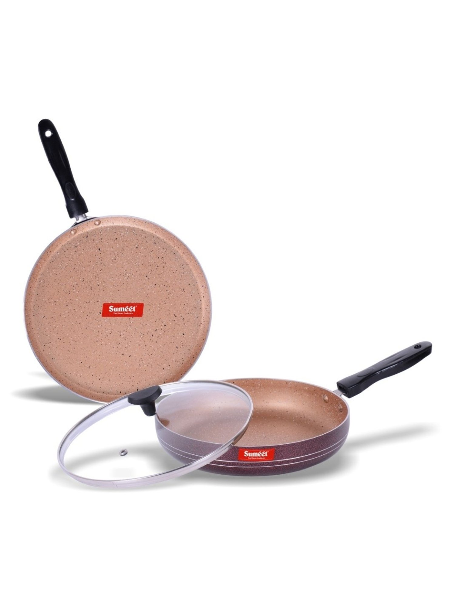 Sumeet Nonstick Granite Finish FAMOUS 2pc set (Dosa Tawa+Fry Pan With GlassLid-1.8Ltr-24cmDia)