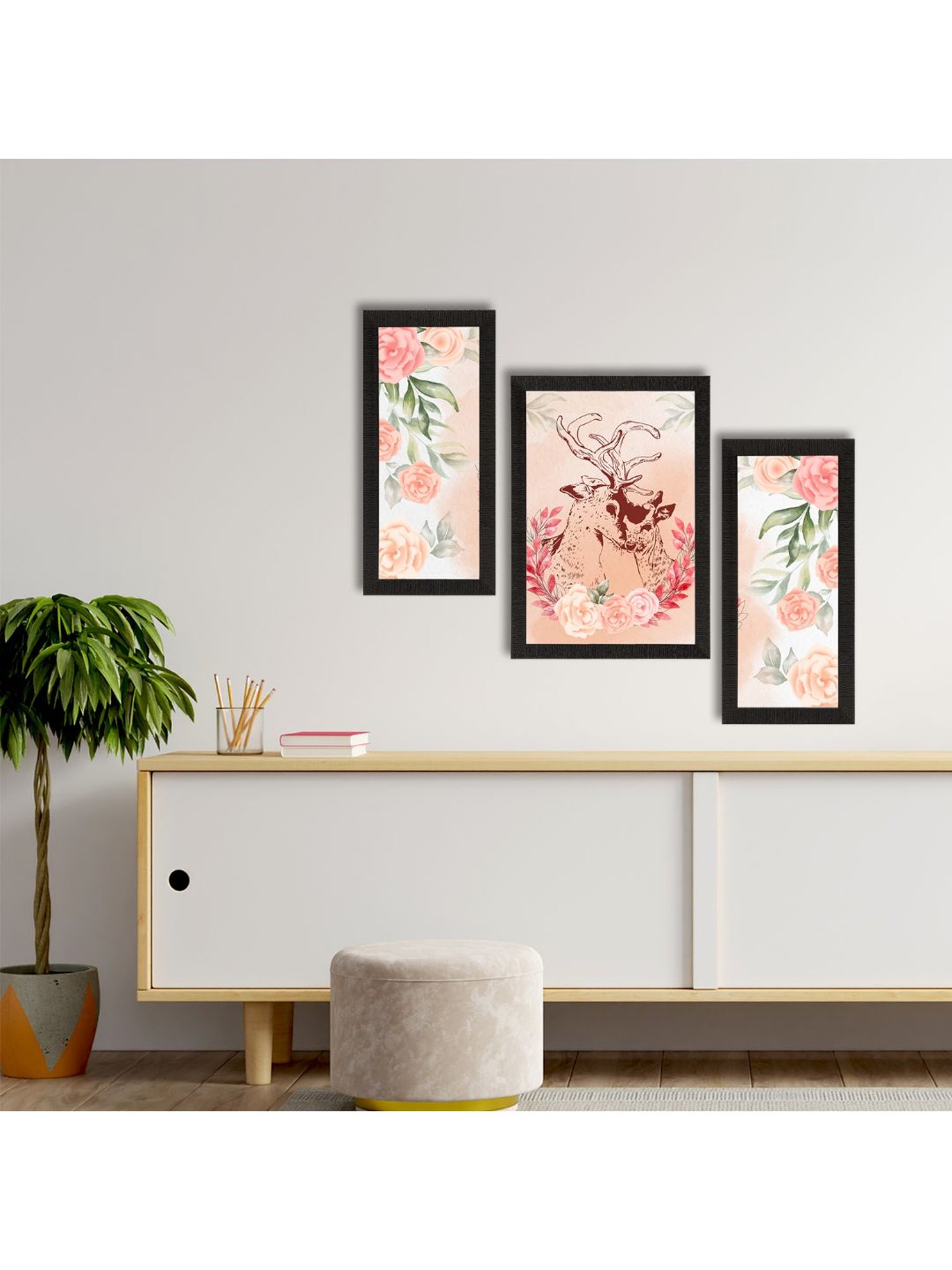 eCraftIndia Set of 3 Loving Deer Couple Satin Matt Texture UV Art Painting