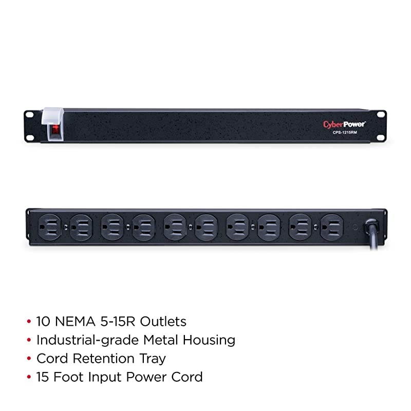 CPS1215RM Basic PDU 120V15A 10 Outlets 15ft Power Cord 1U Rackmount
