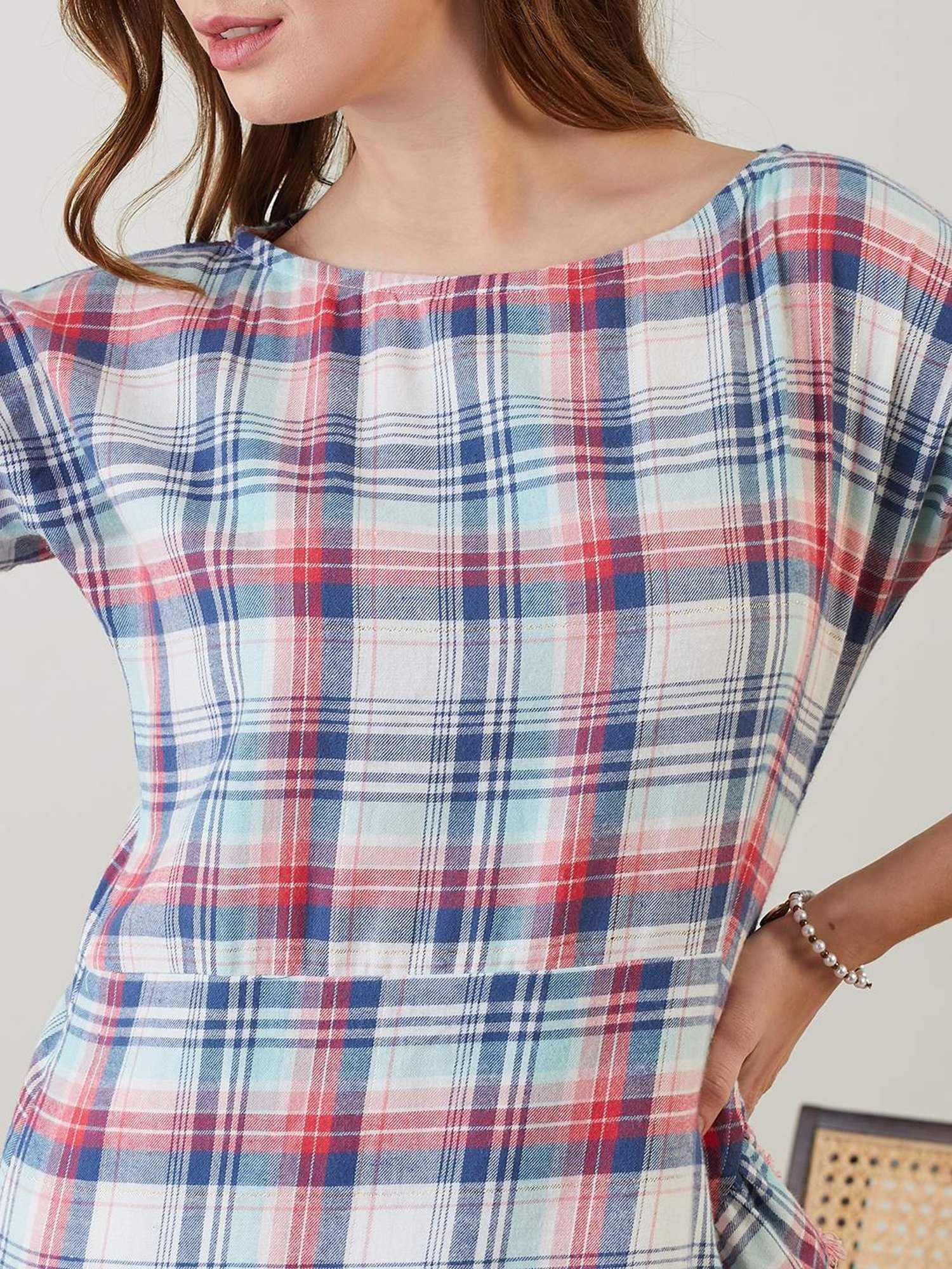 The Kaftan Company Pink Cotton Chequered A-Line Dress