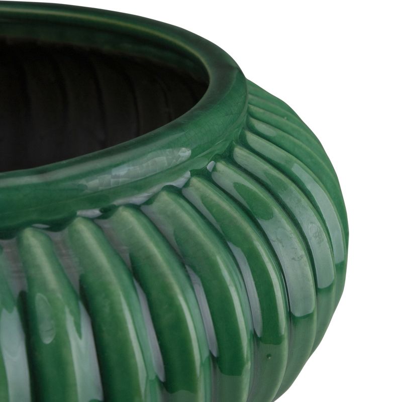 Raz Imports 11" Glossy Deep Green Textured Clay Table Container