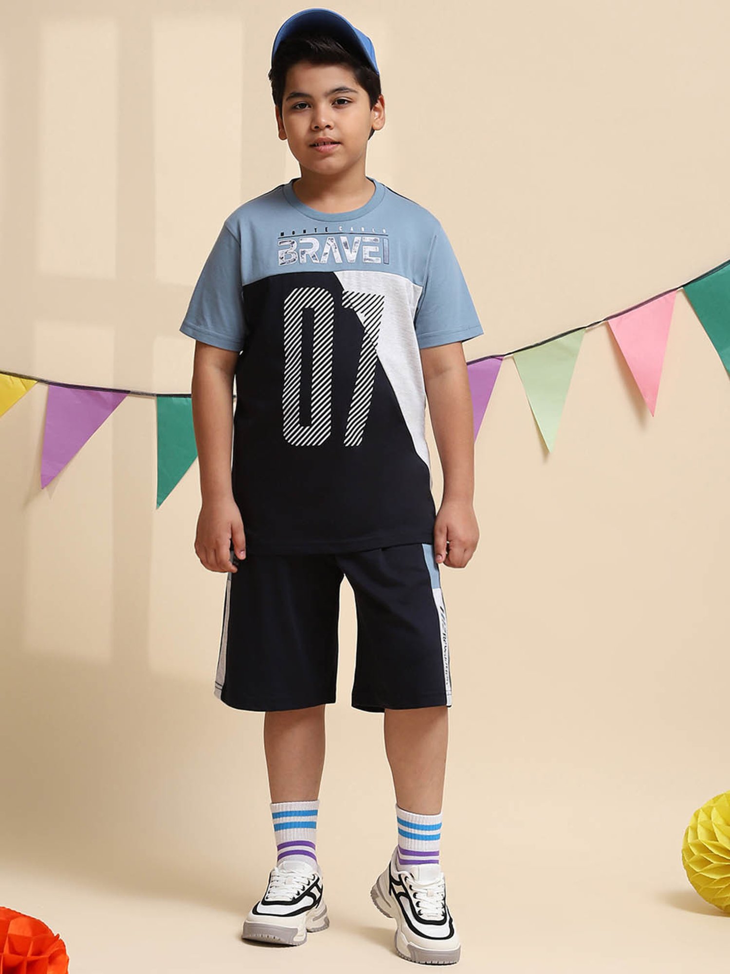 Monte Carlo Kids Navy & White Printed Bermudas
