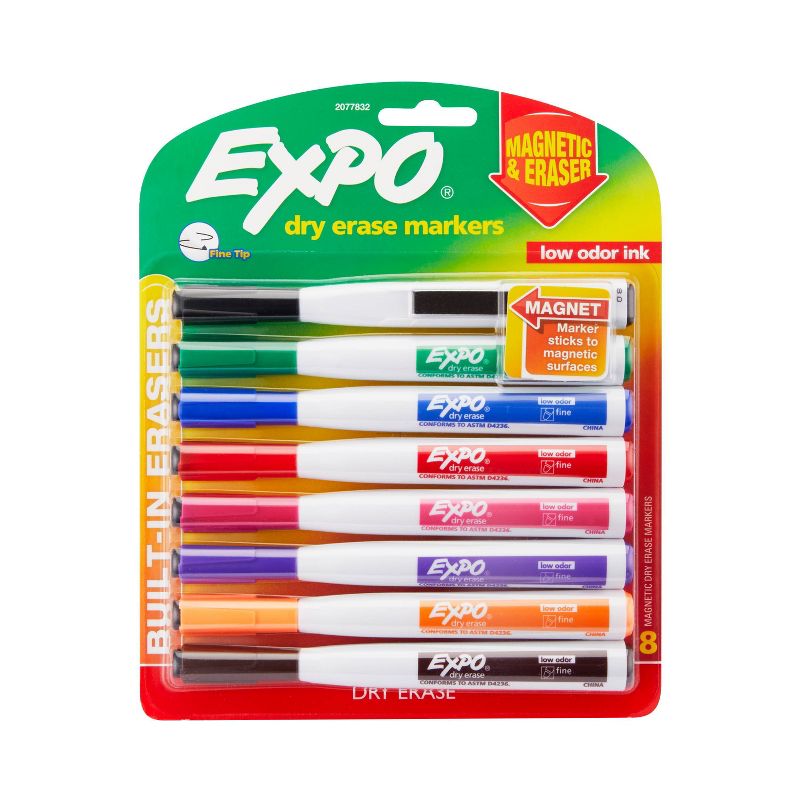 Expo 8pk Dry Erase Marker Magnetic and Eraser Fine Tip Multicolor