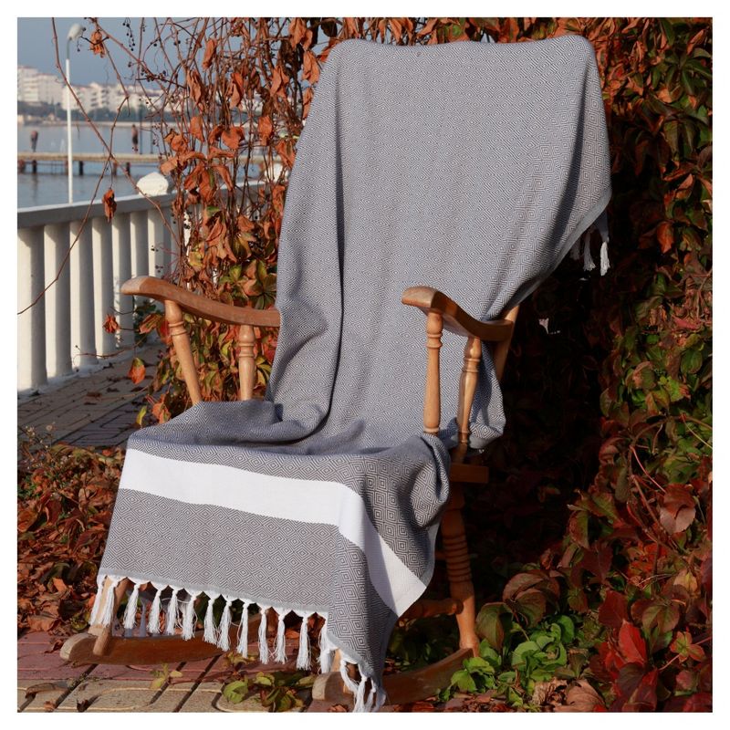 Diamond Weave Pestemal Turkish Cotton Beach Towel Gray
