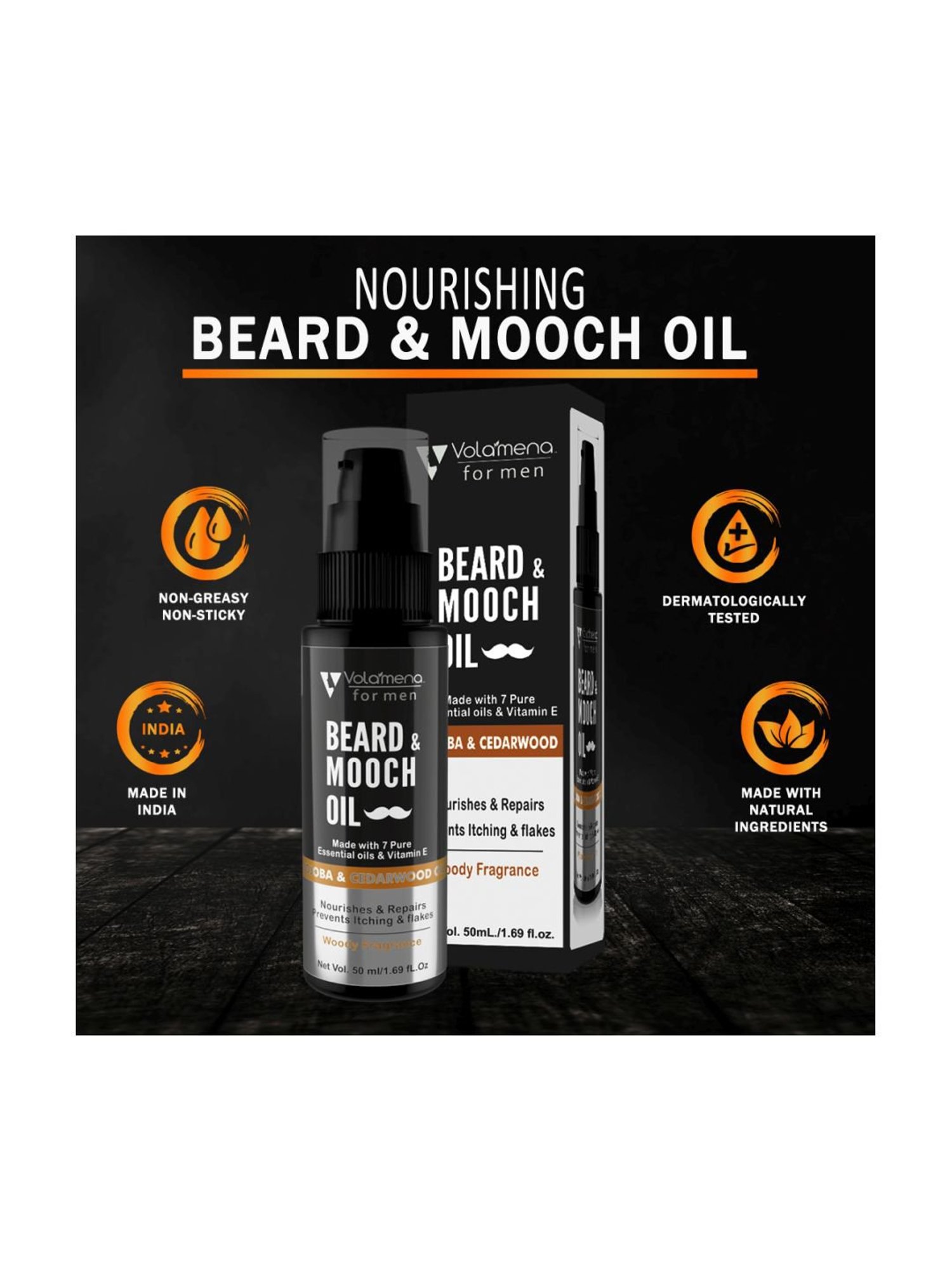 Volamena Beard & Mooch Oil Jojoba And Cedarwood Oil - 50 ml