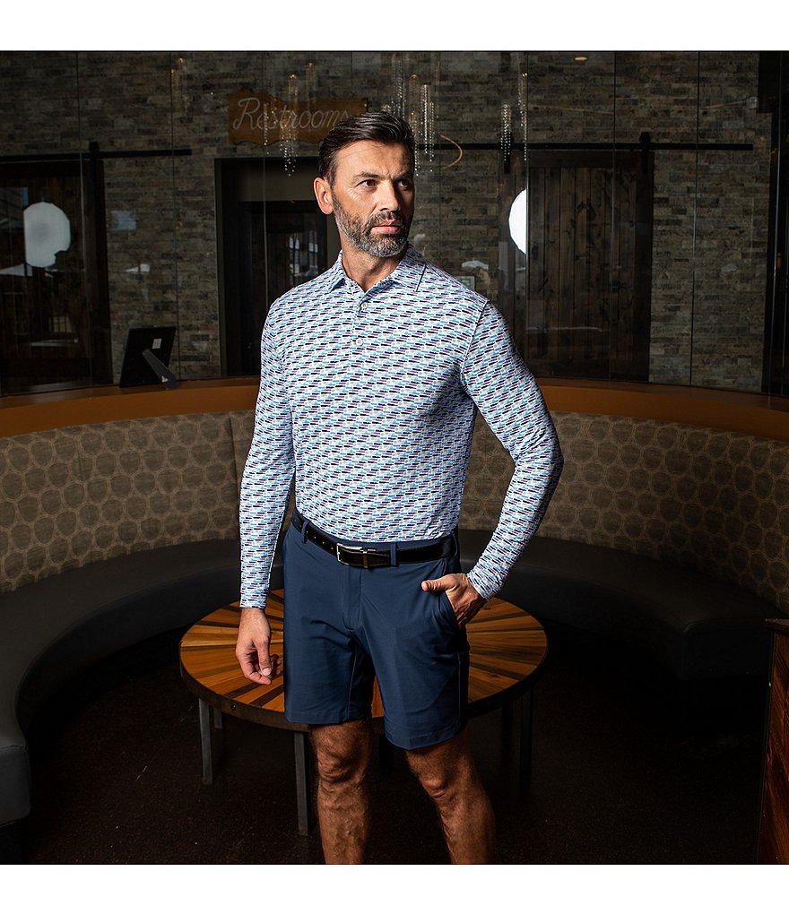 IBKUL Long-Sleeve IceFil&reg; Printed Polo Shirt