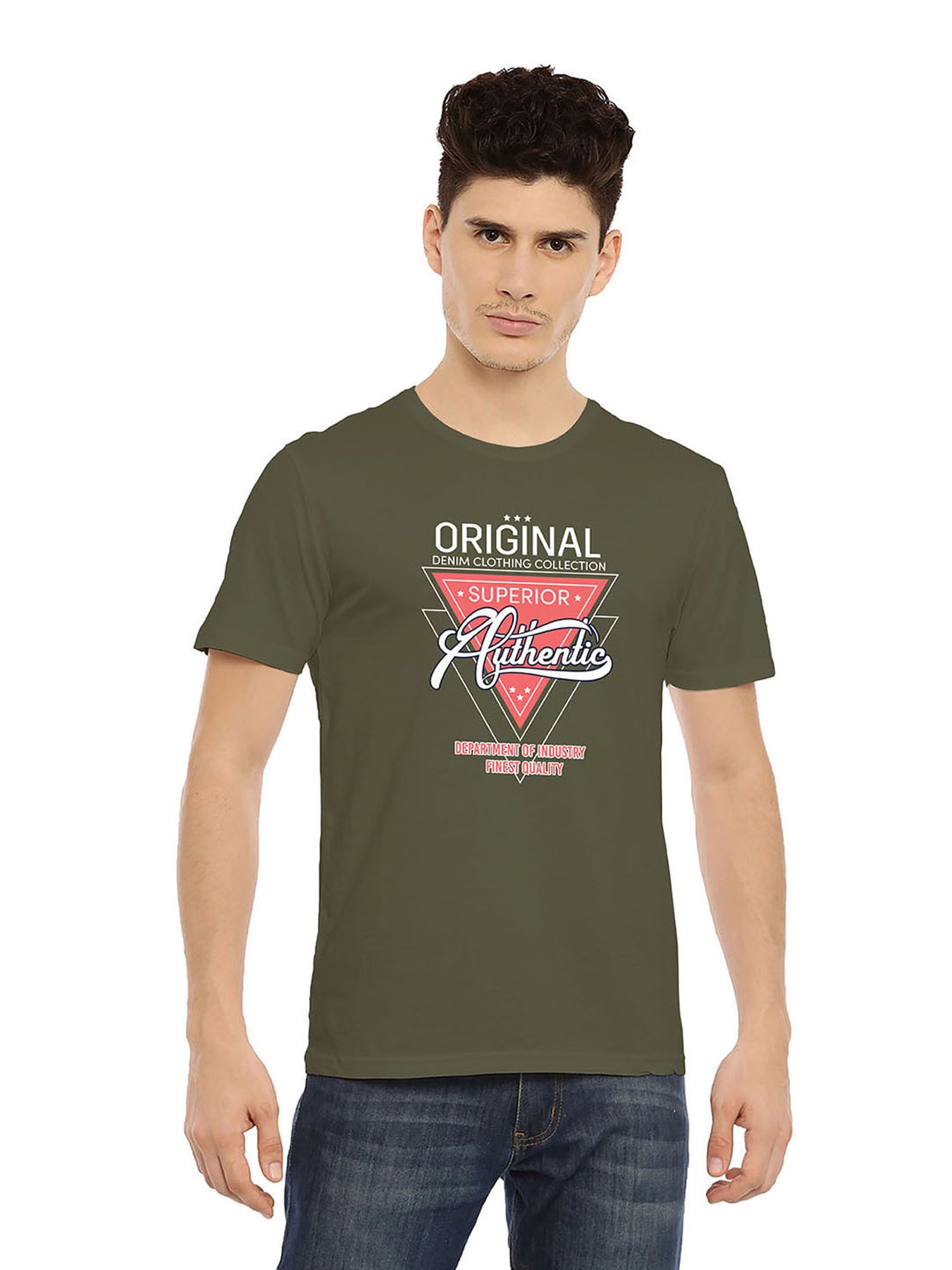 BLACK RADIO Olive Slim Fit Printed Cotton Crew T-Shirt