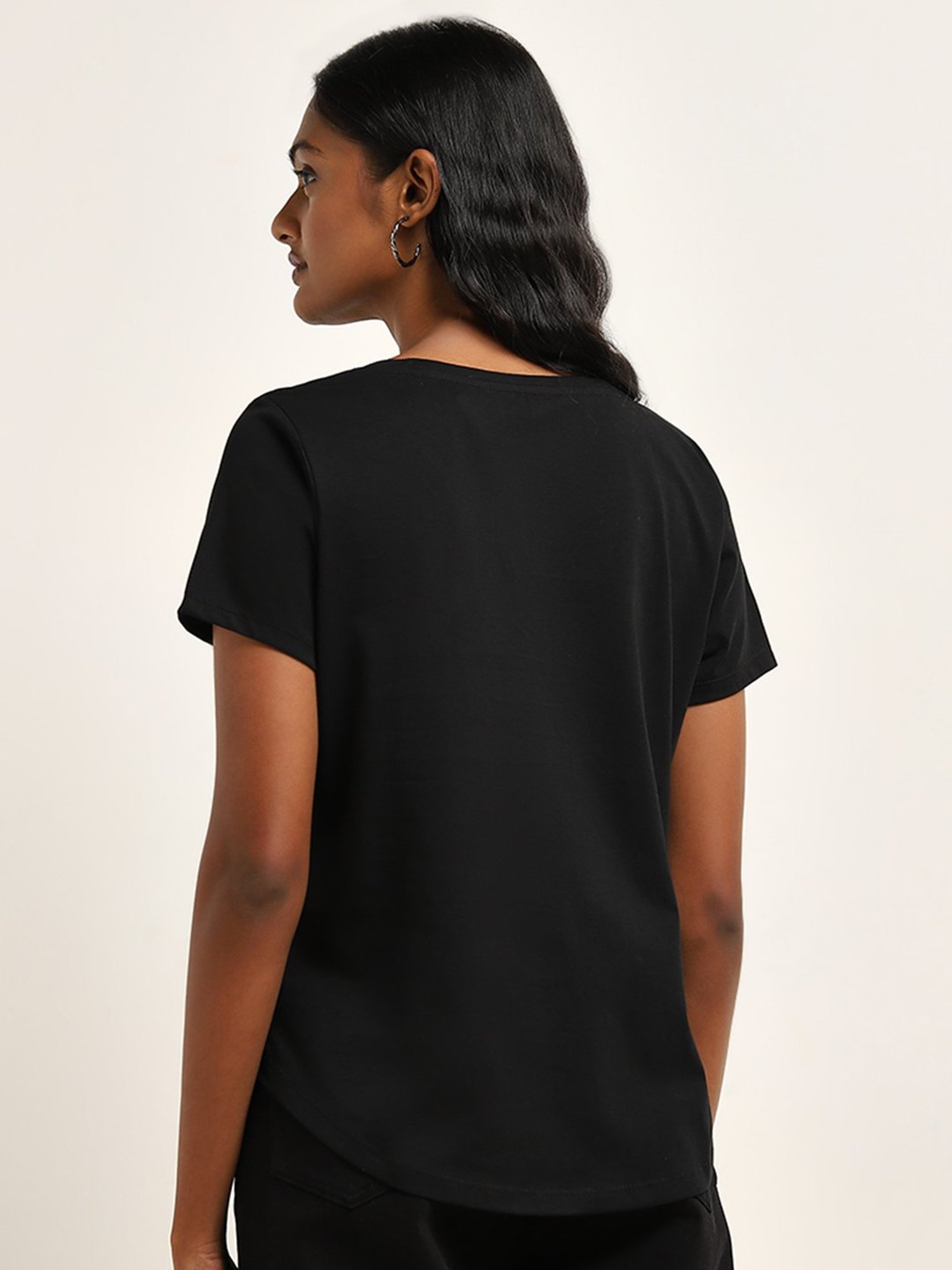 LOV by Westside Black Floral Design Cotton T-Shirt