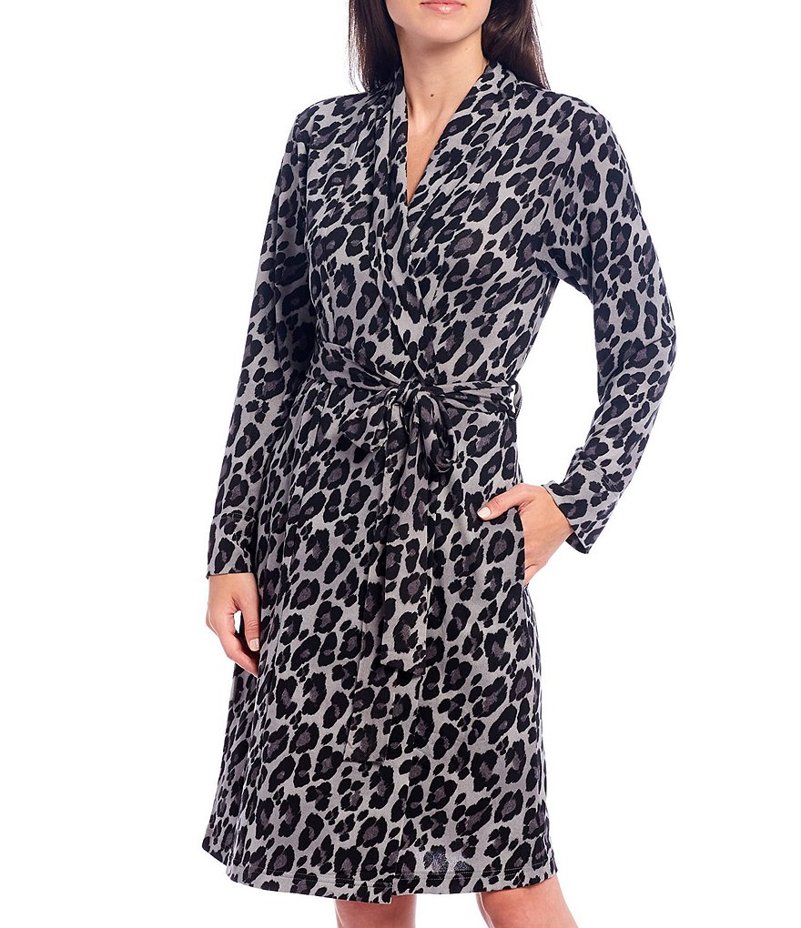 N by Natori Ombre Leopard Print Sweater Knit Robe