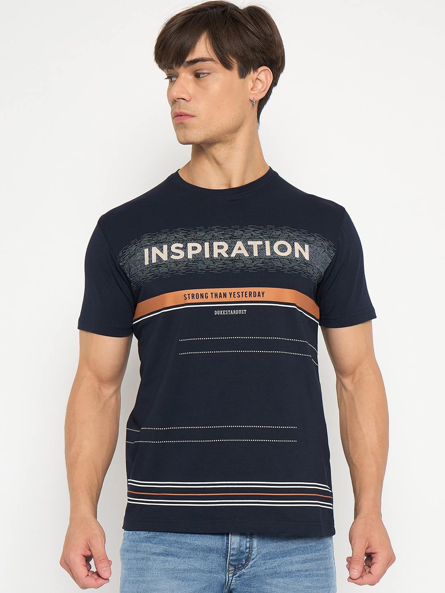 Duke Navy Slim Fit Printed T-Shirt