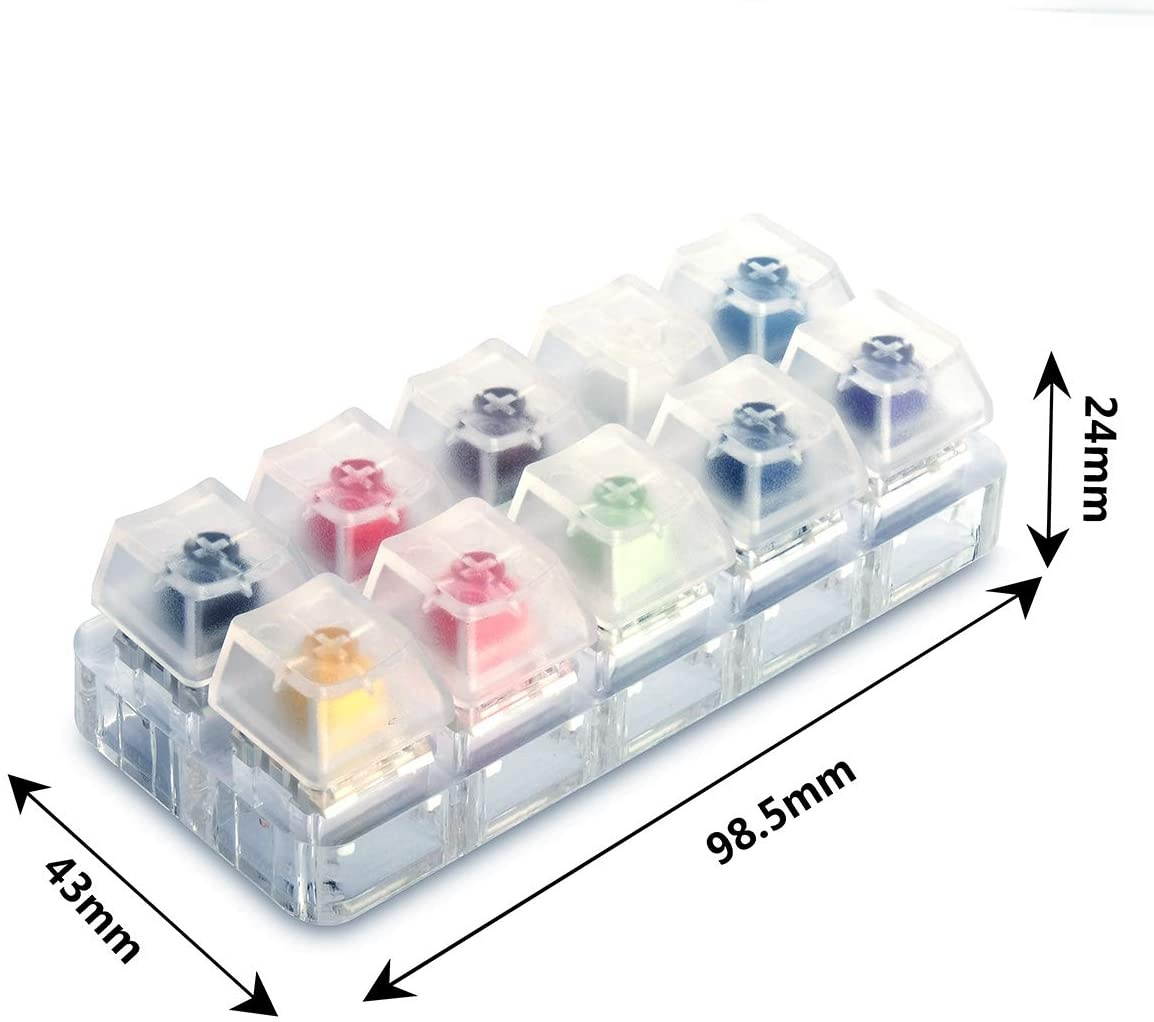 10-Key Kailh Box Switch Tester, Velocifire Switch Testing Tool for Mechanical Keyboards, Clear Keycaps, O-Ring Sampler Tester Kit