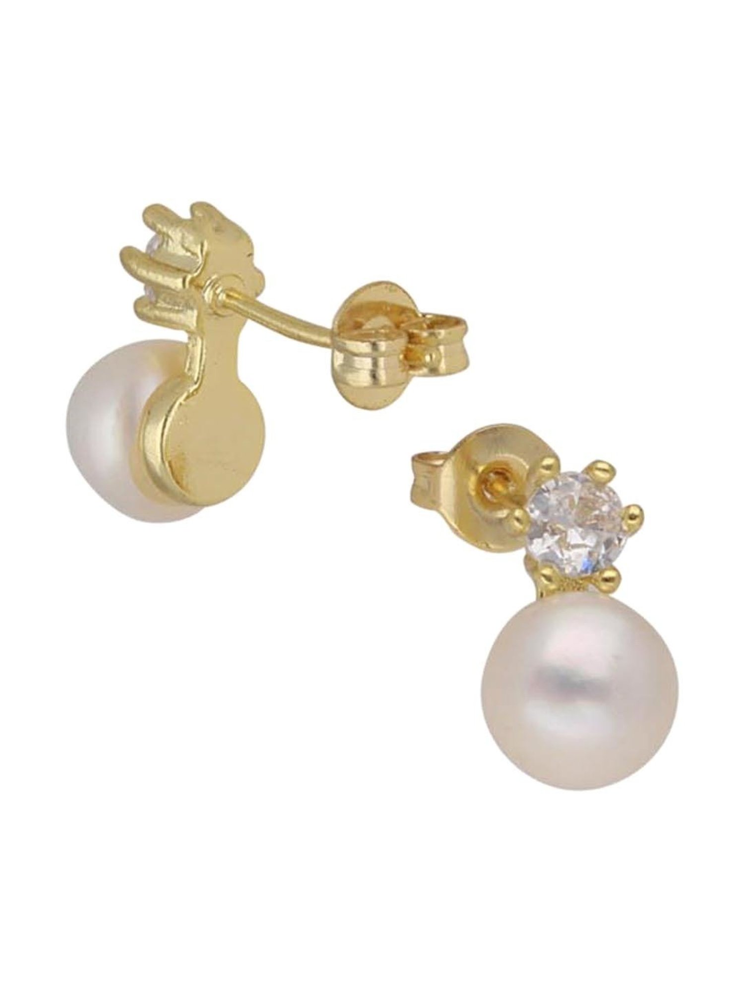 Sri Jagdamba Pearls Timeless Pearl White & Golden Stud Earrings