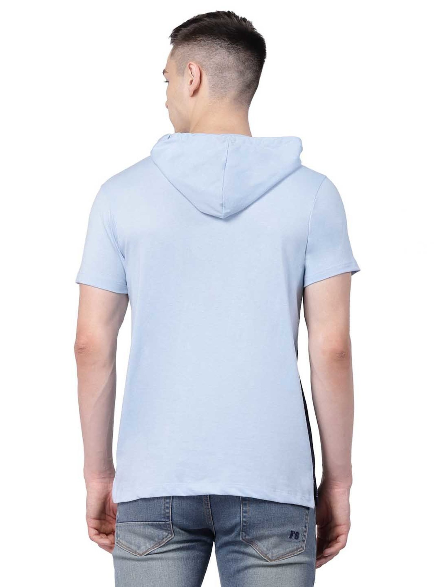 Kalt Sky Blue Regular Fit Hooded T-Shirt