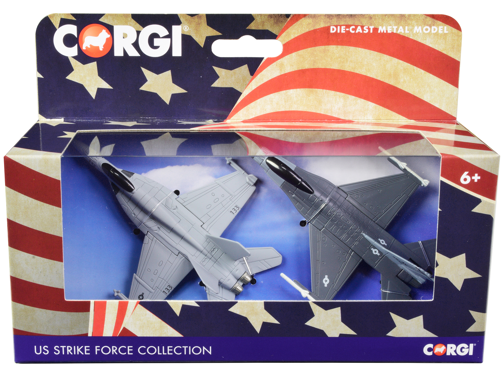 General Dynamics F-16 Fighting Falcon Fighter Aircraft and McDonnell Douglas F/A-18 Super Hornet Fighter Aircraft Set of 2 Pieces "US Strike Force Collection" Diecast Models by Corgi