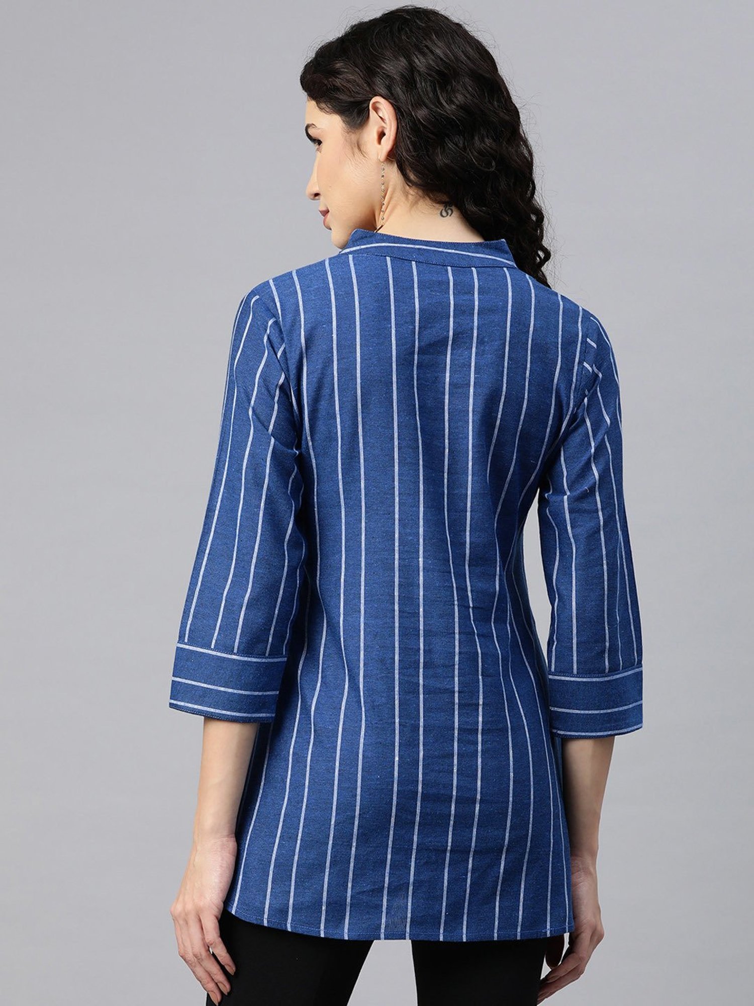 Cottinfab Blue & White Cotton Striped Top