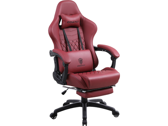 Dowinx Gaming Chair Office Chair PC Chair with Massage Lumbar Support, Racing Style PU Leather High Back Adjustable Swivel Task Chair with Footrest (Black&Red)