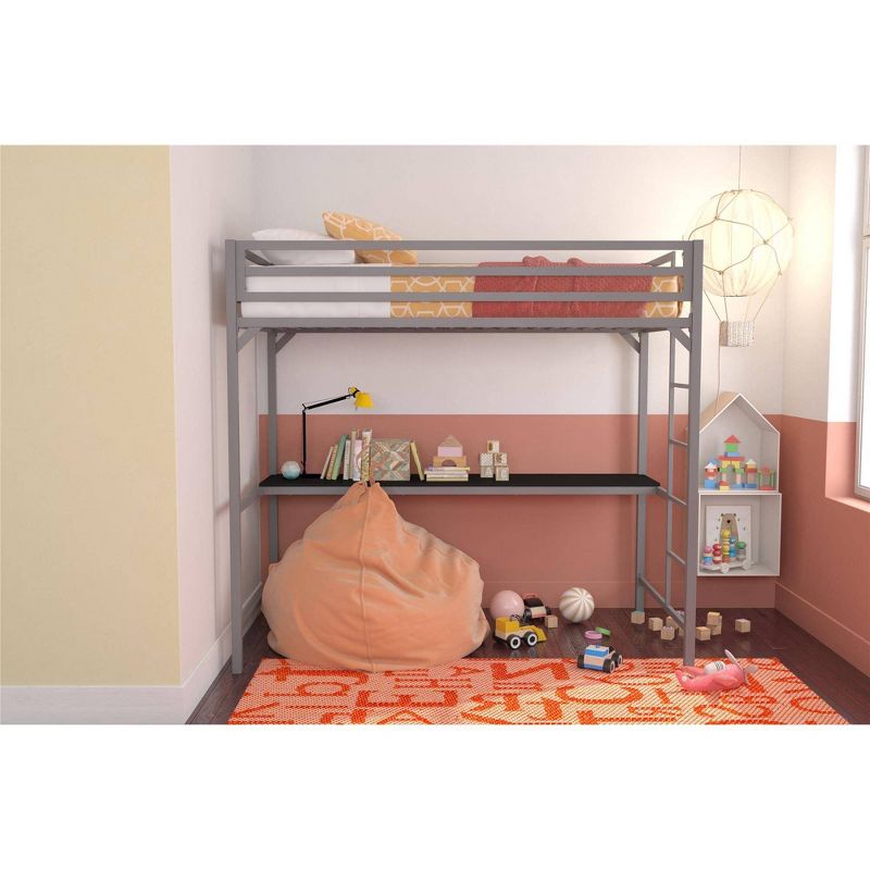 Twin Max Metal Loft Bed with Desk Silver - Room & Joy