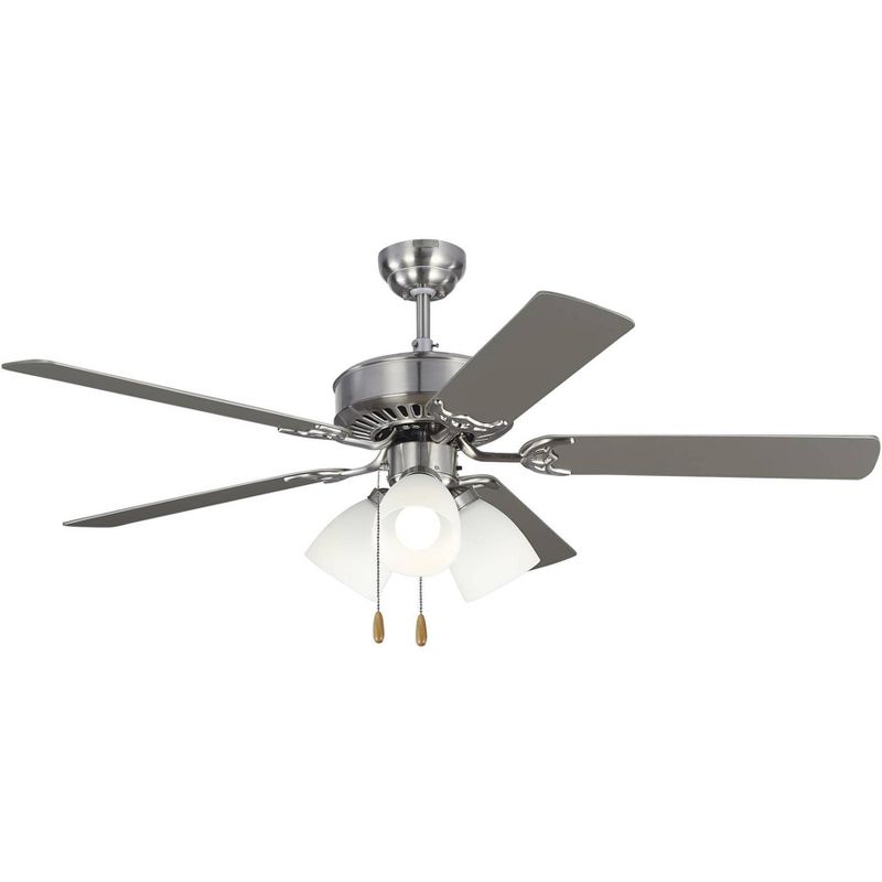 52" Monte Carlo Haven LED Brushed Steel 3-Light Pull Chain Ceiling Fan