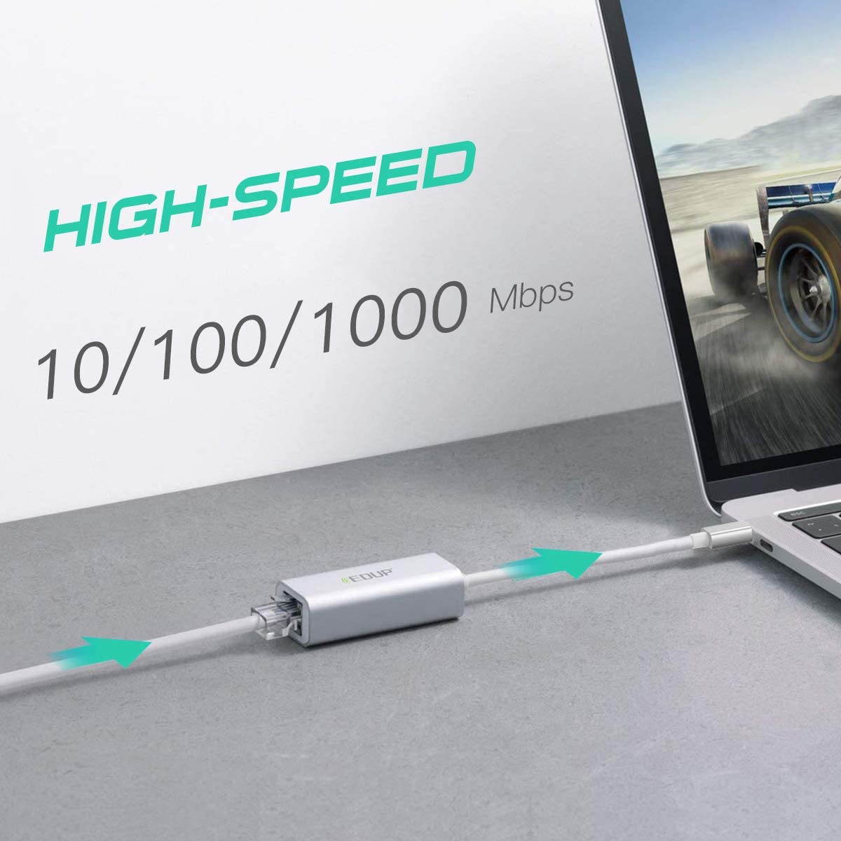 USB C to Ethernet Adapter, Type C to RJ45 Thunderbolt 3/Type-C Gigabit Ethernet LAN Network Adapter 10/100/1000 Mbps Compatible with MacBook Pro 2019/2018/2017, MacBook Air, Dell XPS and More