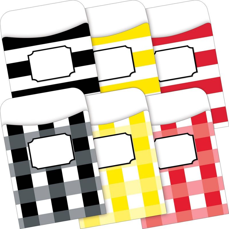 Barker Creek 60pc 2 Designs Buffalo Plaid and Wide Stripes Library Pocket Set