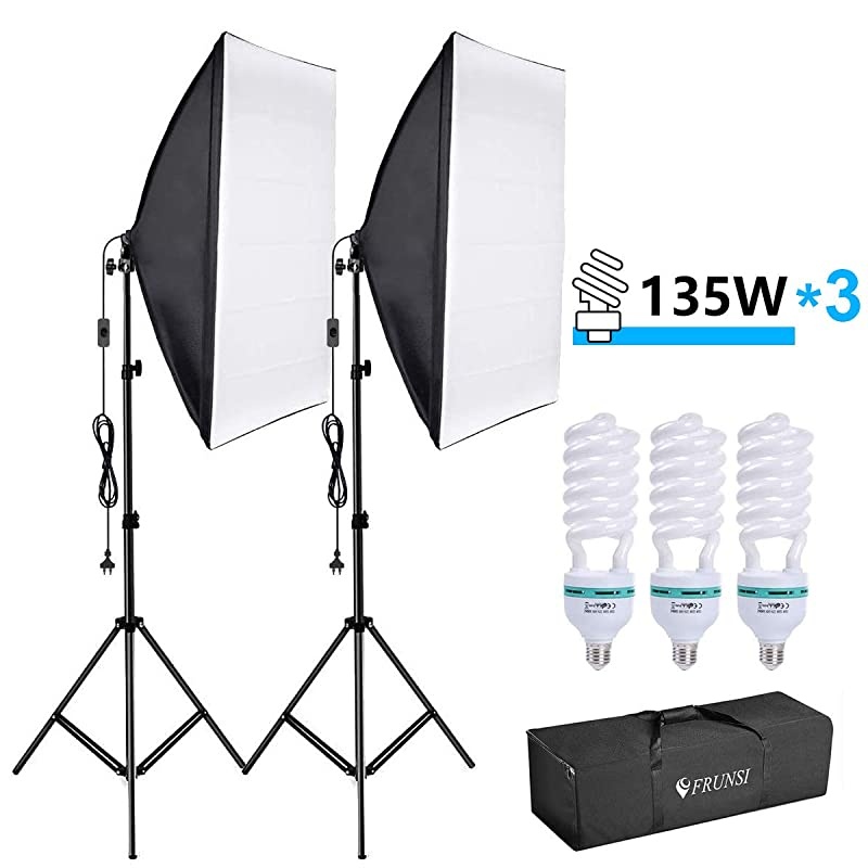 Lighting Kit, 135W 5500K LED Bulb 50x70cm with Socket Continuous Photography Lighting Kit for YouTube Video, Portrait for Studio Lighting