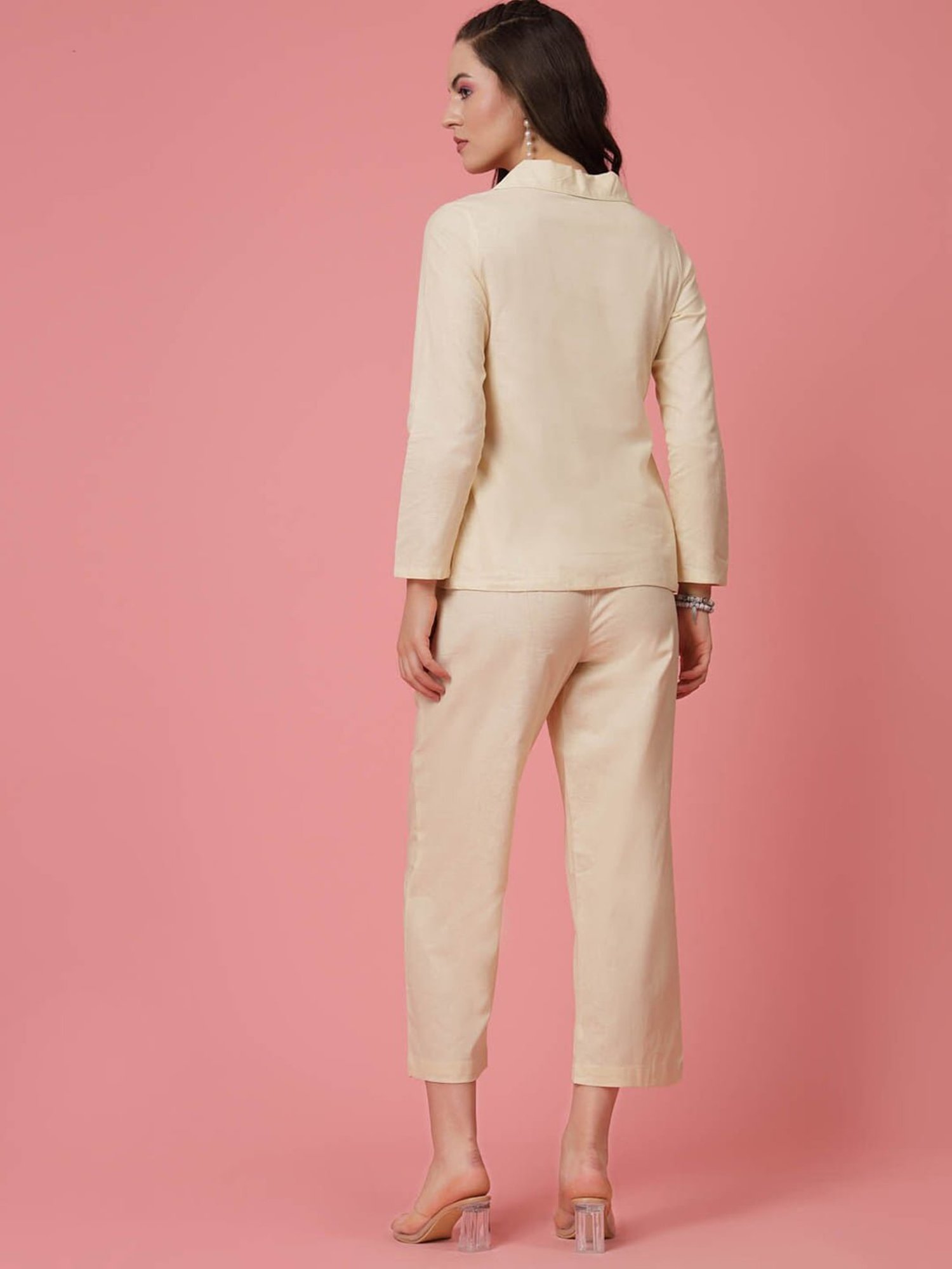 Melon by PlusS Beige Cotton Shirt With Trousers