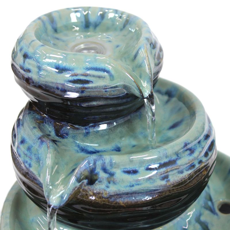 Sunnydaze Indoor Home Decorative Glazed Ceramic 3-Tiered Modern Textured Bowls Tabletop Water Fountain - 7"