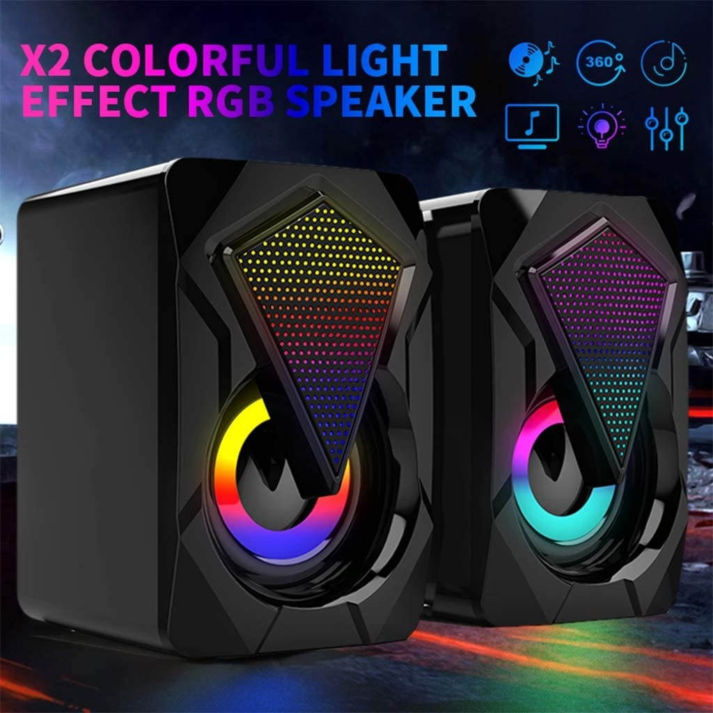 Homyl Computer Speaker Stereo 2.0 Bass RGB Light USB Powered 3.5mm PC/Laptop/Tablet