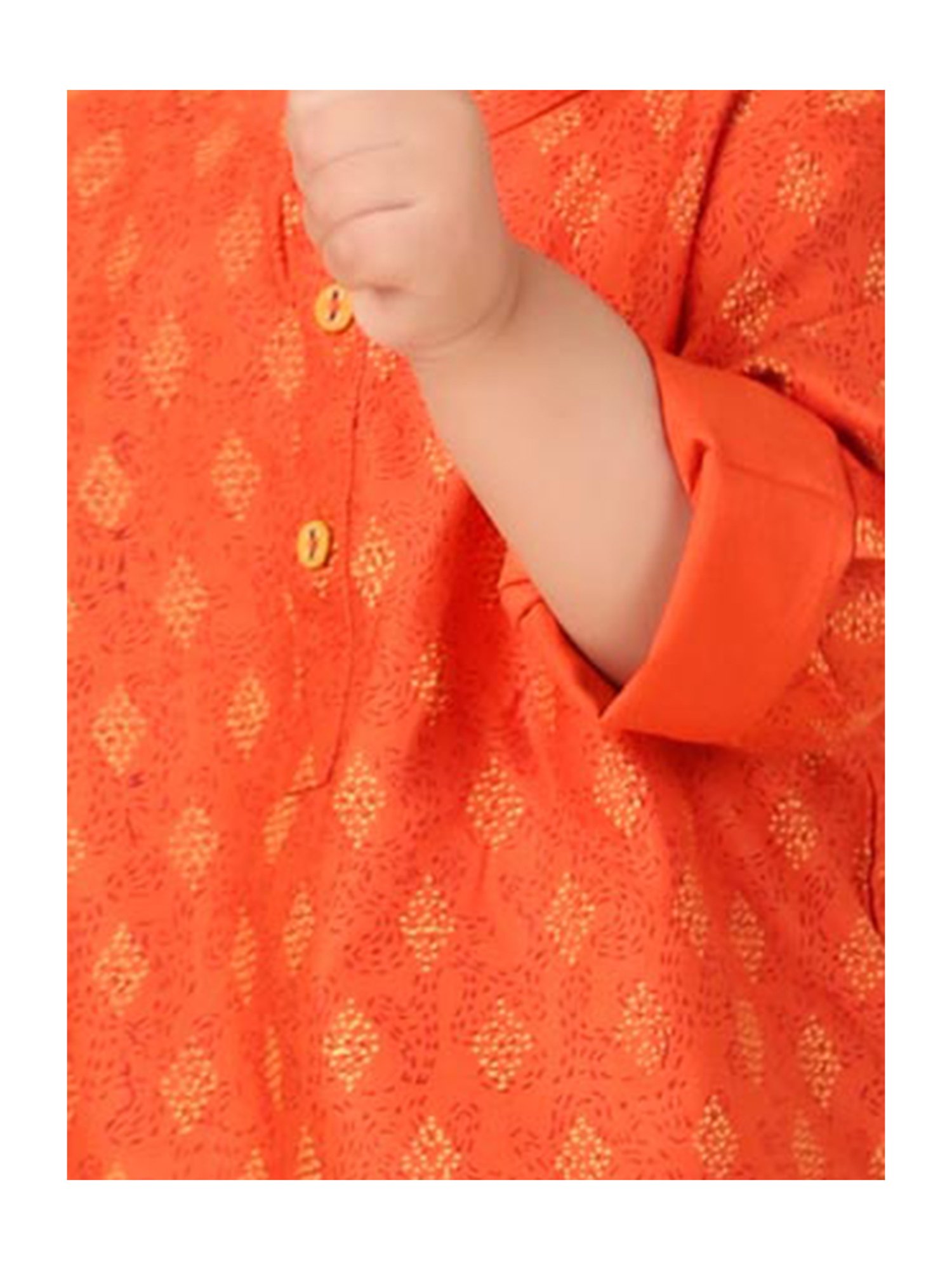 Fabindia Kids Orange Printed Full Sleeves Kurta