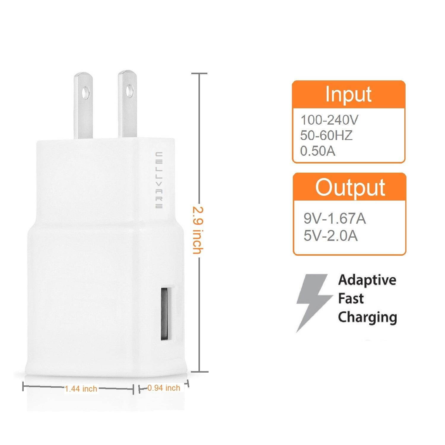 Adaptive Fast Charging (AFC) Wall/Travel Charger w/ Type C 3 Ft Cable for Samsung S8/S9,LG G5/G6/Motorola/Nokia  - White
