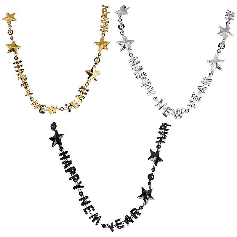Juvale 24 Pack Happy New Year Party Necklaces for Photo Props, 3 Colors (35 in)