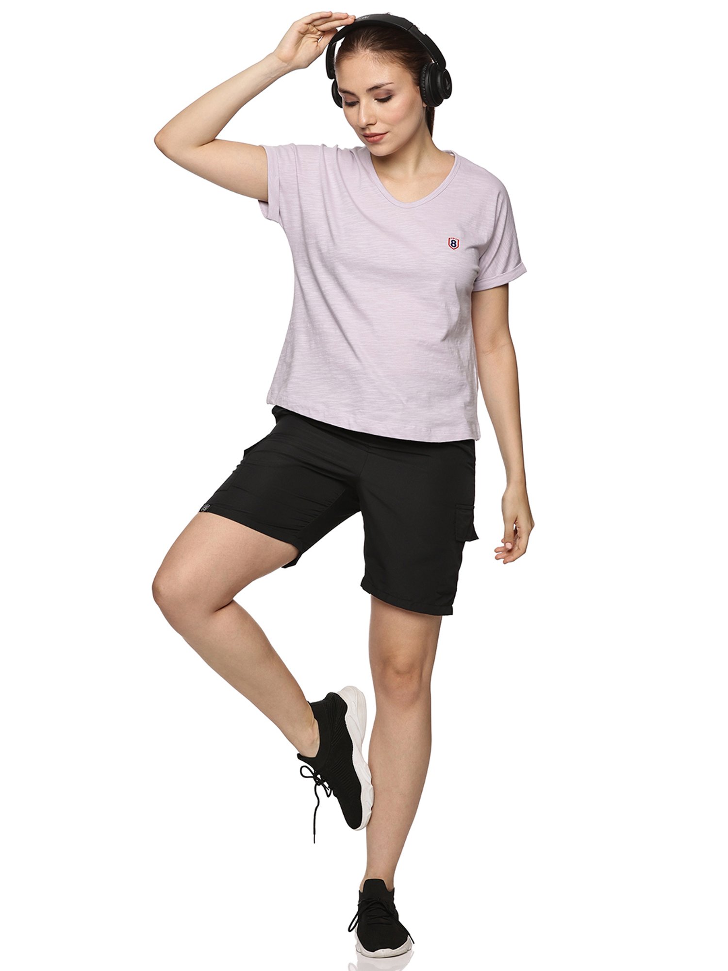 Domin8 Women 100% Organic Cotton U-Neck Mega Sleeve Sports Lilac T-Shirt