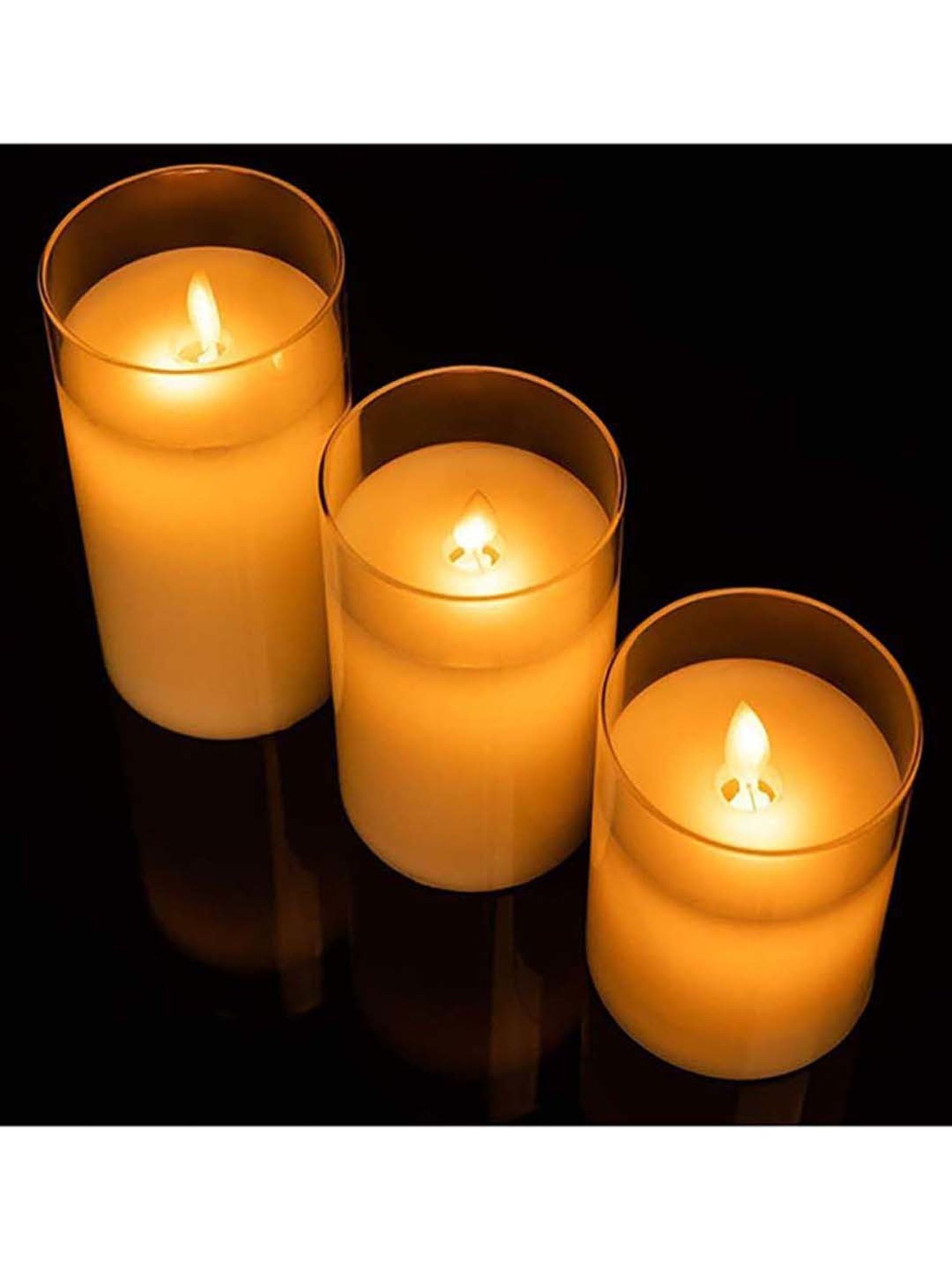 Xergy Glass Battery Operated Flameless LED Candles with Remote - Set of 3 (White)